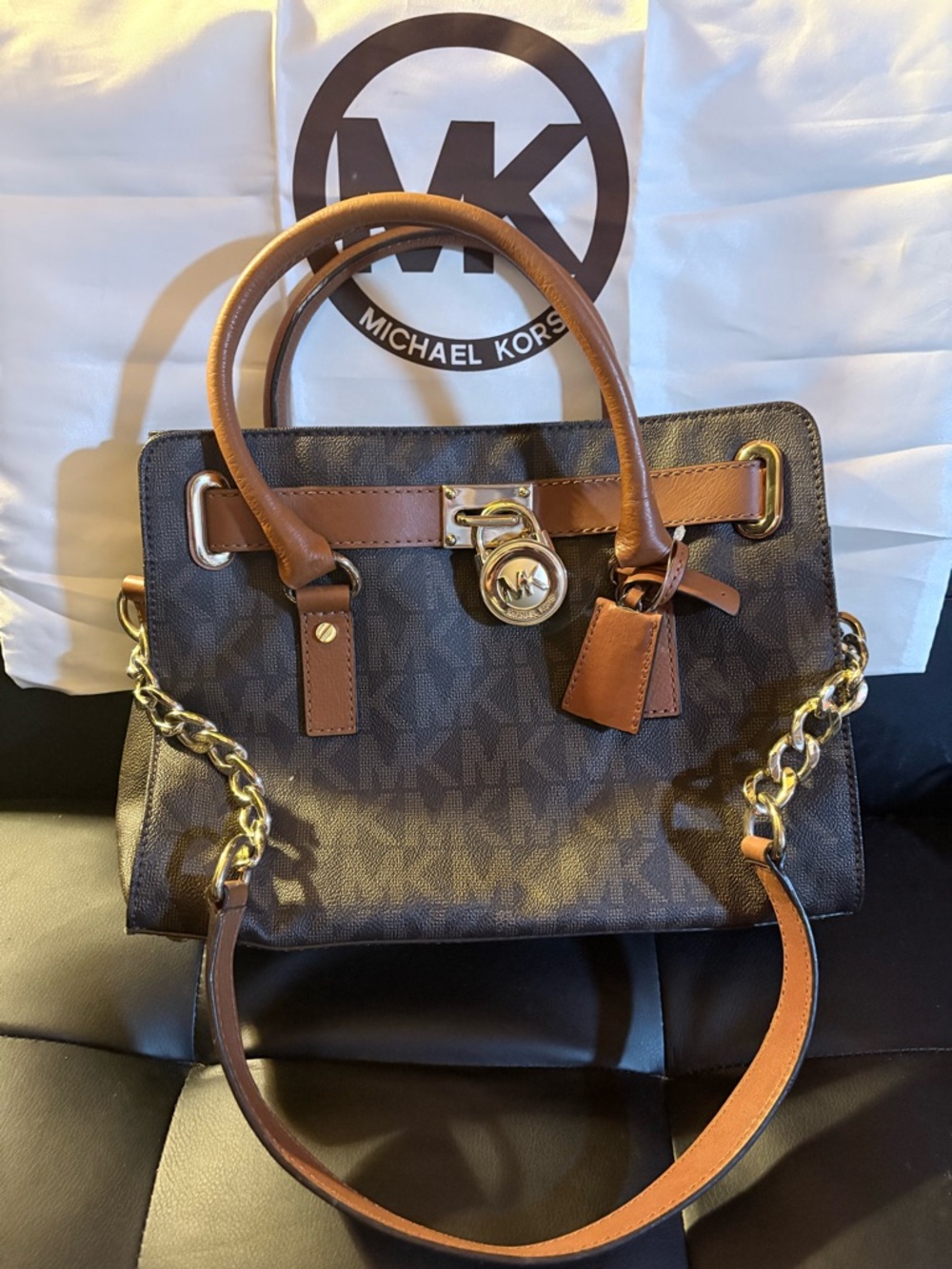 Michael Kors Brown and Tan Logo Satchel - Picture 2 of 5
